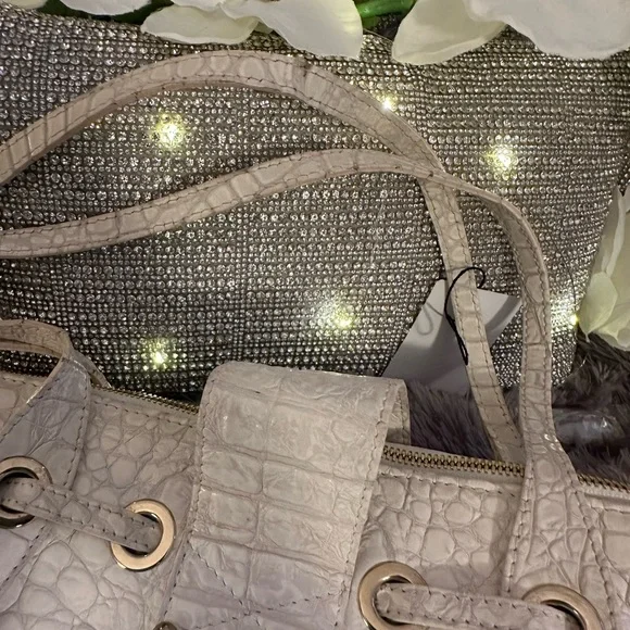 JIMMY CHOO Authentic Ivory Rhea Leather Croc Luxe Handbag - Picture 14 of 16